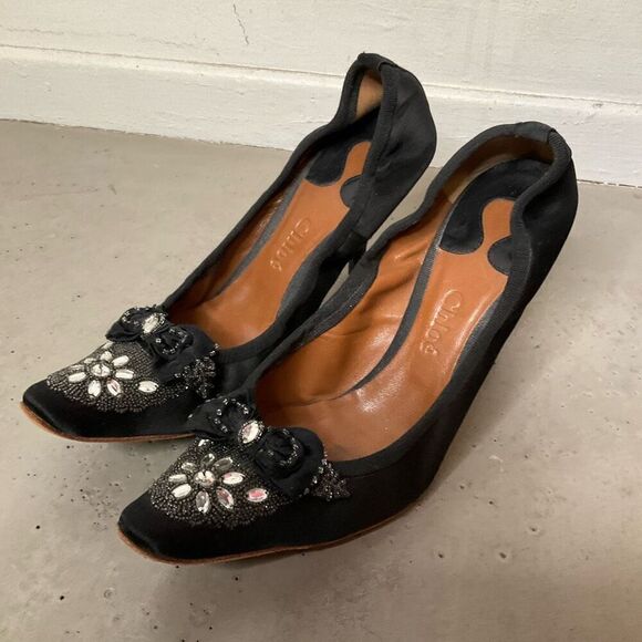 Chloe Satin Embellished Heels - Picture 1 of 9